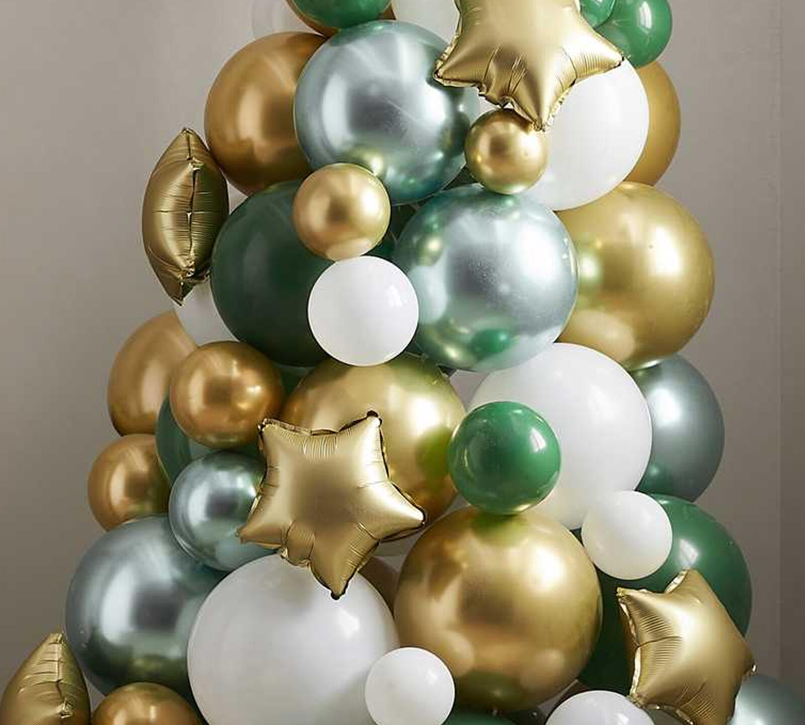 Albero di Natale di Palloncini Verdi Oro e Bianchi con Stelle, Articoli  per Eventi, Feste e Cerimonie