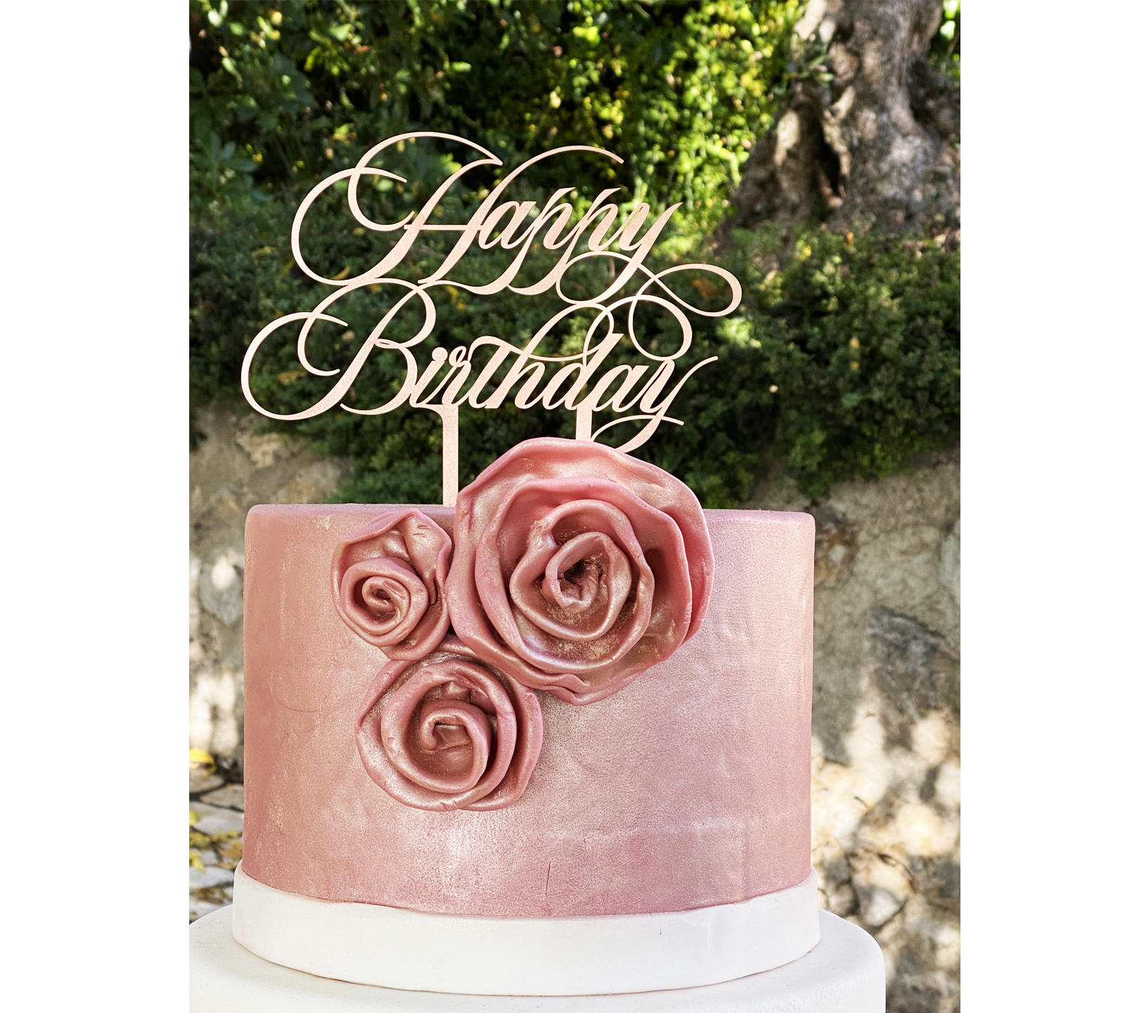 Cake Topper Buon Compleanno Rosa Gold