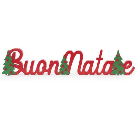 Scritta decorativa Buon Natale in Legno Rossa con Pini  