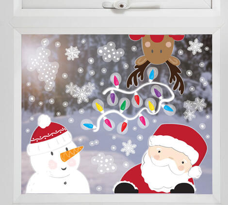 Stickers da Finestra Babbo Natale, Renna e Pupazzo di Neve 